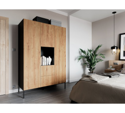 Lanzzi 135 Šatníková skriňa čierna matná Čierny matný dub Artisan 135x200