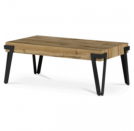Konferenčný stolík, 112x62x43 cm, vrchná doska MDF, dekor divoký dub, kov - matná čierna