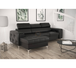 Rohová sedacia súprava ORION MINI s funkciou spania 255x165 cm prírodná koža - čierna koža, ľavá