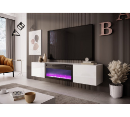 TV komoda LIVO RTV 180 závesná s krbom, biela
