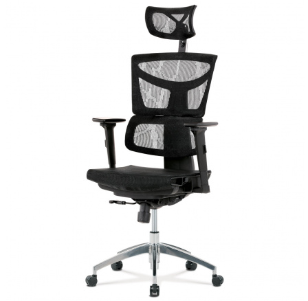 Kancelárska stolička, čierny plastový sieťovaný poťah, syncho mech., hliníkový kríž