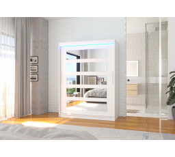 Posuvná skriňa so zrkadlom a LED osvetlením MURANI 150 Biela+Biela