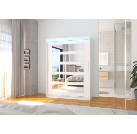 Posuvná skriňa so zrkadlom a LED osvetlením MURANI 150 Biela+Biela