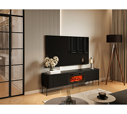 TV komoda VERA 190 EF s malým krbom, čierna
