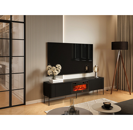 TV komoda VERA 190 EF s malým krbom, čierna TV komoda VERA 190 EF s malým krbom, čierna