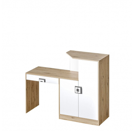 NIKOS 11 - Písací stôl s komodou (NICO 11) - biely/svetlý dub - úchytka sivá (DO) (K150-Z)