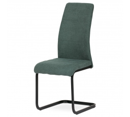 Jedálenská stolička, zelenomodrá látka, kovová hojdacia podnož, čierny kov