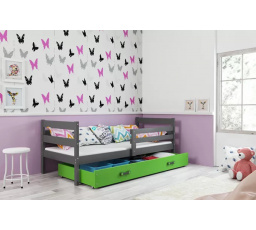 Detská posteľ ERYK 80x190 cm so zásuvkou, s matracom, Grafit/Zelená