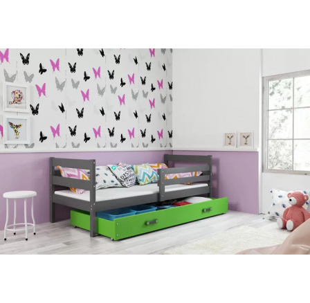 Detská posteľ ERYK 80x190 cm so zásuvkou, s matracom, Grafit/Zelená Detská posteľ ERYK 80x190 cm so zásuvkou, s matracom, Grafit/Zelená