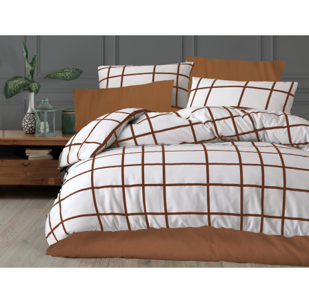 Obliečky francúzske krep 220x220, 70x90 Káro hnedé