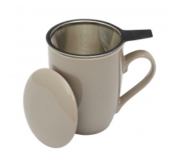 Béžový hrnček Mira s infuzérom a viečkom
