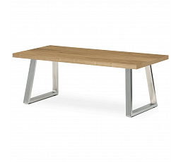 Stôl konferenčný 120x60cm, MDF doska, dyha odtieň dub, kovové nohy, brúsená nerez.