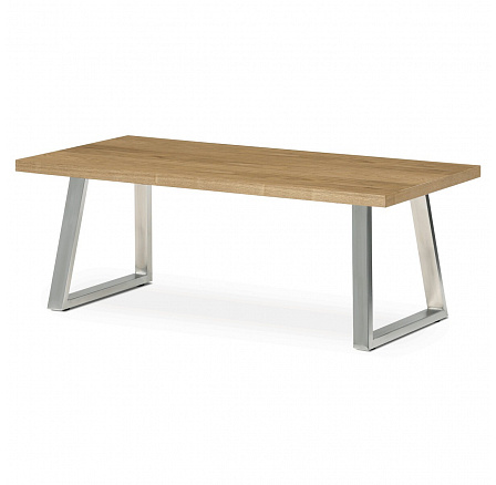 Stôl konferenčný 120x60cm, MDF doska, dyha odtieň dub, kovové nohy, brúsená nerez.