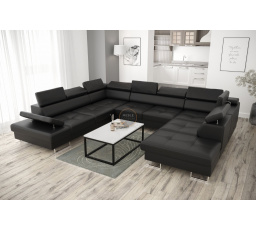 Rohová sedacia súprava GALAXY MAX I s funkciou spania 280X350X225 prírodná koža - čierna koža, Ľavá strana