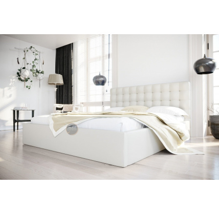 Posteľ LOFT - 200x200, Drevená, Biela eko koža Posteľ LOFT - 200x200, Drevená, Biela eko koža