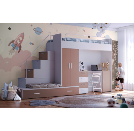 Vyvýšená posteľ PARADISE 5, Biela Ružová matná