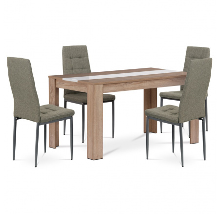 Jedálenský set 1+4, stôl 138x80 cm, lamino dub sonoma, stoličky lanýž. látka a lak