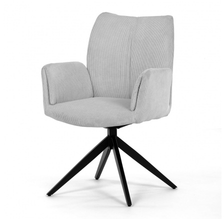 Jedálenská stolička, biela látka, 180° otočný mechanizmus, čierny kov