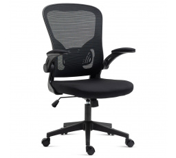 Kancelárska stolička, čierny plast, čierna látka, sklopné podrúčky, kolieska na tvrdé podlahy