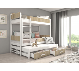 Trojposchodová posteľ QUEEN 200x90 Biela+Sonoma