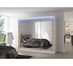 Posuvná skriňa so zrkadlom a LED osvetlením CHESTER 250 White+Sonoma