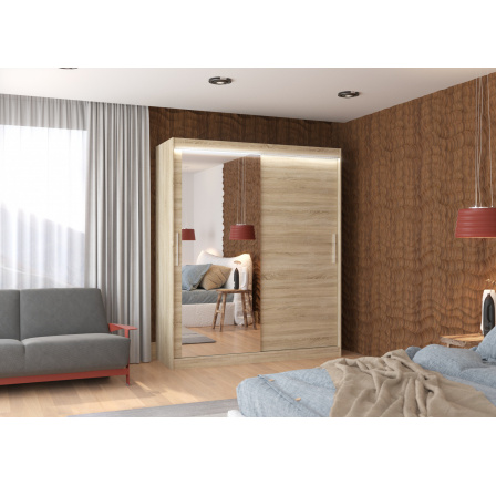 Posuvná skriňa so zrkadlom a LED osvetlením TOM 180 Sonoma+Sonoma Posuvná skriňa so zrkadlom a LED osvetlením TOM 180 Sonoma+Sonoma