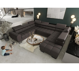 Rohová sedacia súprava ASPEN MAX I 265x350x225 cm prírodná koža - sivá koža, ľavá