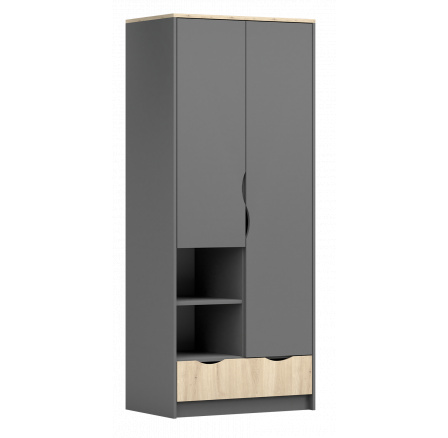 Šatní skriňa 2D - JOY II 06, Sivá/Dub Artisan