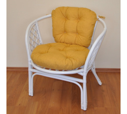 Ratanové kreslo Bahama biely vankúš žlté odlesky