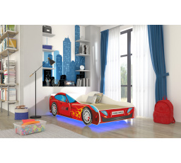 Posteľ s matracom a LED osvetlením AUTO 4x4 160x80 Červená