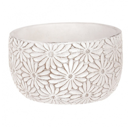 Obal betonový - nízký, květinový vzor, barva bílá