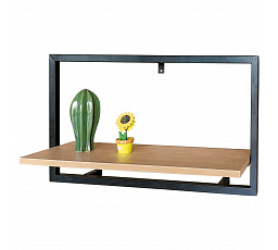 Nástenná polica 65x20 cm, MDF, dekor dub, čierny matný kov