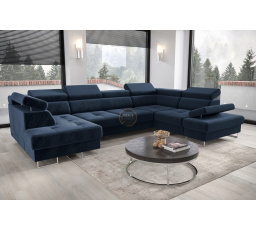 Rohová sedacia súprava GALAXY MAX II s funkciou spania 210x350x165 - modrá, pravá