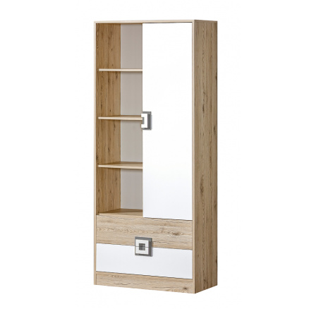 Regál NICO 04, Svetlý Dub/Biela/Sivá