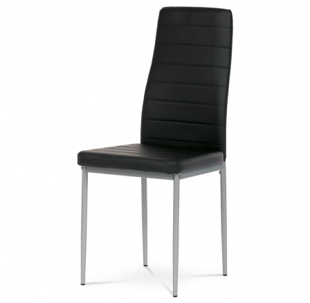 Jedálenská stolička, čierna koženka, sivý kov