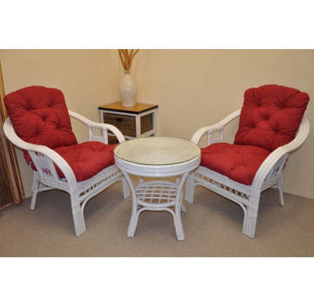 Ratanová sedacia súprava Rio De Janeiro 2+1 biele vankúše bordová