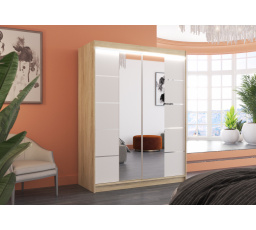 Posuvná skriňa so zrkadlom a LED osvetlením NORDIC 150 Sonoma+Biela