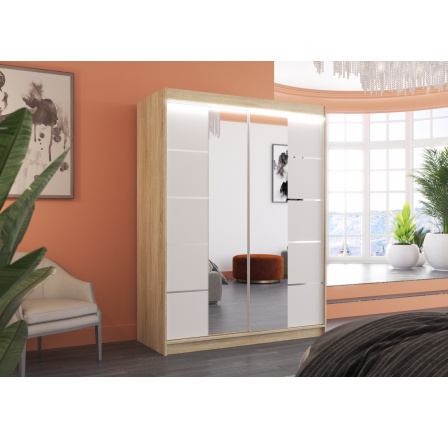 Posuvná skriňa so zrkadlom a LED osvetlením NORDIC 150 Sonoma+Biela Posuvná skriňa so zrkadlom a LED osvetlením NORDIC 150 Sonoma+Biela