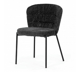 Stolička jedálenská, sivá látka, čierne kovové nohy.