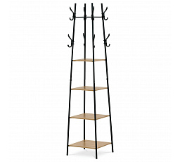 Vešiak so 4 policami, dekor divoký dub, MDF, čierny lak