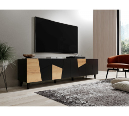 TV komoda ETNA, čierna matná/ čierna matná/ dub craft