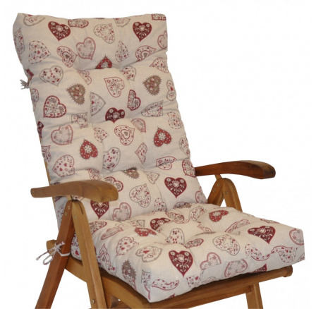 Vankúš pre záhradné kreslo z teakového dreva vysoký - tkanina s motívom červeného srdca