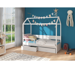 Chalupárska posteľ so zábranou a matracom OTELLO 180x80 Biela+Sivá