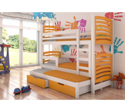 Poschodová posteľ s tromi lôžkami a matracmi SORIA White+Orange