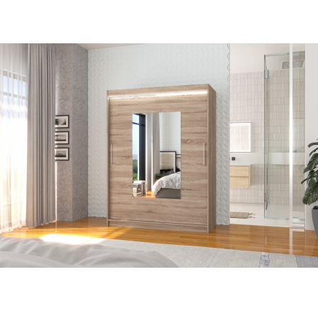 Posuvná skriňa so zrkadlom a LED osvetlením DORRIGO 150 Truffle+Truffle Posuvná skriňa so zrkadlom a LED osvetlením DORRIGO 150 Truffle+Truffle