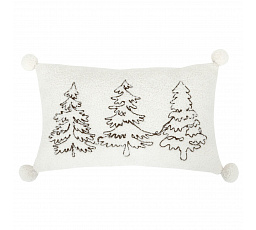 Polštář s výplní - šedý se stromky, pompóny, 100% polyester, 50 x 30 cm
