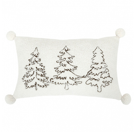 Polštář s výplní - šedý se stromky, pompóny, 100% polyester, 50 x 30 cm Polštář s výplní - šedý se stromky, pompóny, 100% polyester, 50 x 30 cm