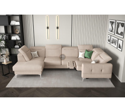Rohová sedacia súprava MALIBU MAX II s funkciou spania a relaxácie 180x350x182 cm - béžová, Pravá strana