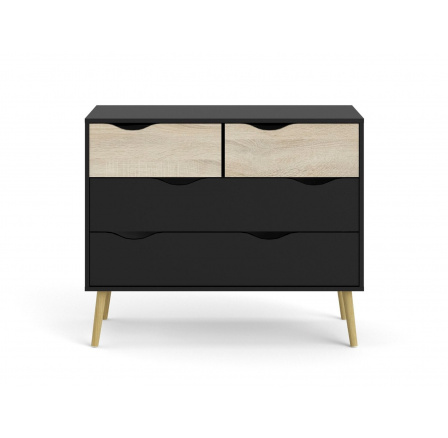 Komoda RETRO 395, Čierna mat/Dub sonoma