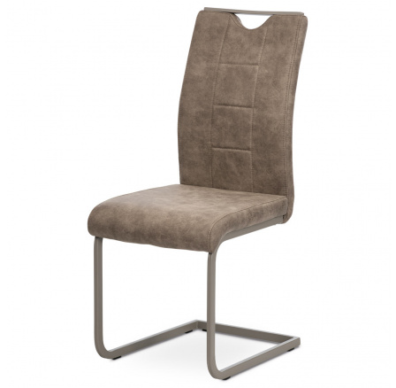 Jedálenská stolička, látka truffle vo vintage koži, biele prešitie, kov-plátno.lak